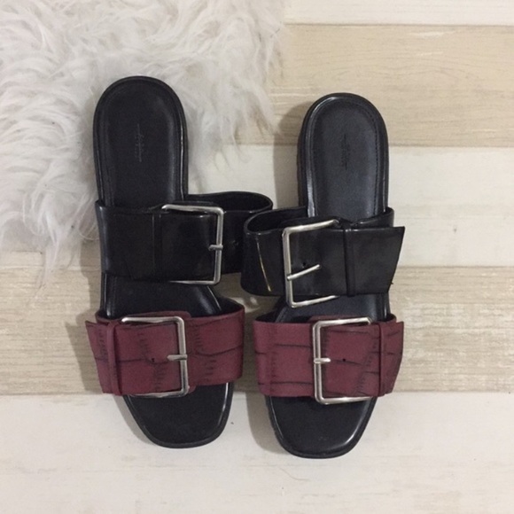 Zara Burgundy Black Buckle Strap Platform Heels Sandals - Picture 1 of 3